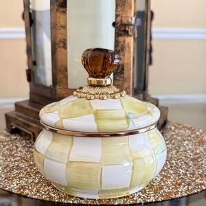 Mackenzie Childs Parchment CheckCeramic Squash Pot with Amber Knob